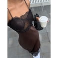 thumbnail image 3 of Brown Asymmetric Lace Satin Slip Dress With Sheer Overlay, Elegant European Style Maxi Dress, 3 of 8