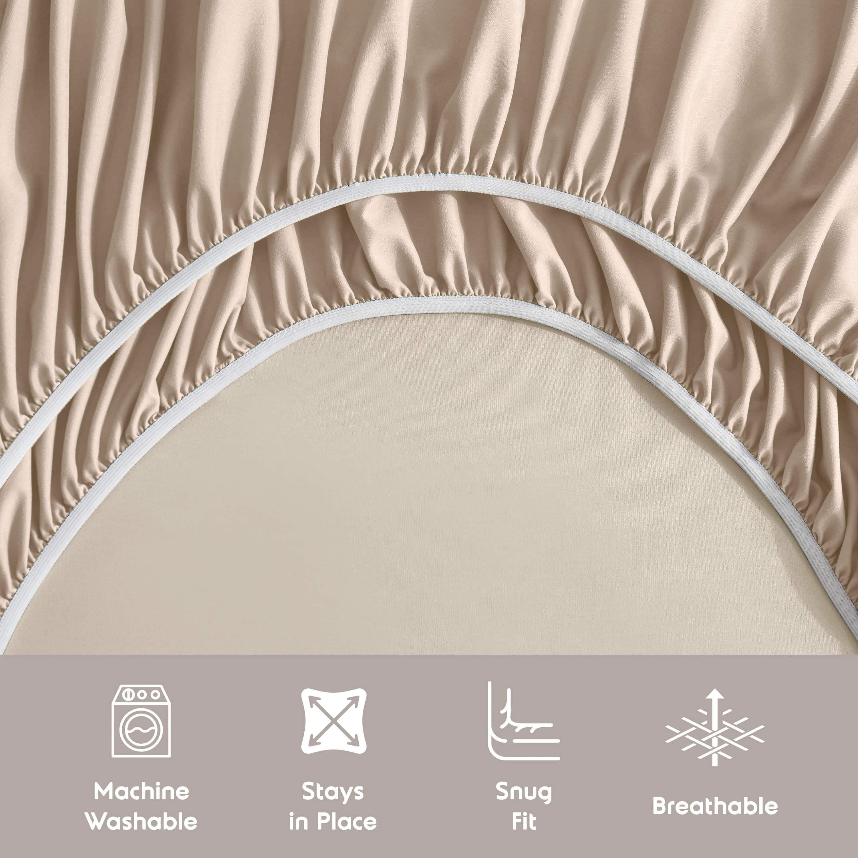 LammaLoe Extra Deep Pocket Twin Sheets set, Fits 18"-24" Mattress, 4 Piece Soft Microfiber Bed Sheet Sets, Beige Cream