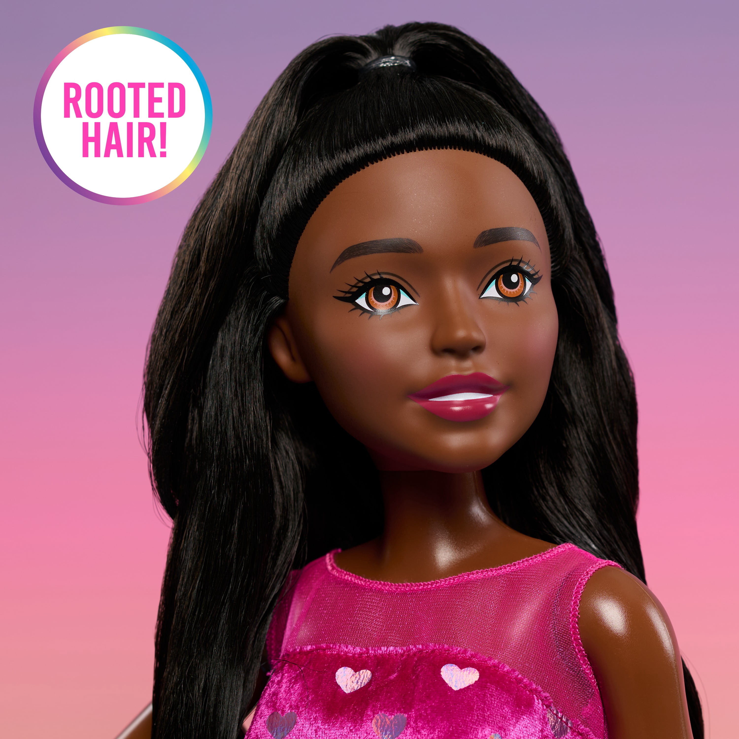 Barbie 28-Inch Fashion Doll, Large Brown-Haired Doll with Removable Shimmery Dress and Removable Shoes, Poseable Arms and Legs, and Brushable Hair, Toddler Toys, Ages 3 and up