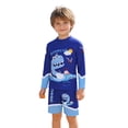 thumbnail image 4 of Baby Swimsuit Boy Youth Two Piece Swim Set Cartoon Dinosaur Letter Print Long Sleeve Sun Top with Flat Leg Trunks Boys Swim Set Multicolour 3-4Y, 4 of 8
