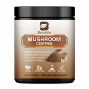 BEWORTHS Mushroom Coffee - Organic Instant Coffee Mix with Reishi, Cordyceps, Lion's Mane, Chaga & Turkey Tail Mushrooms - Mushroom Coffee Powder for Energy, Mental Clarity & Focus, 120g/4.23oz