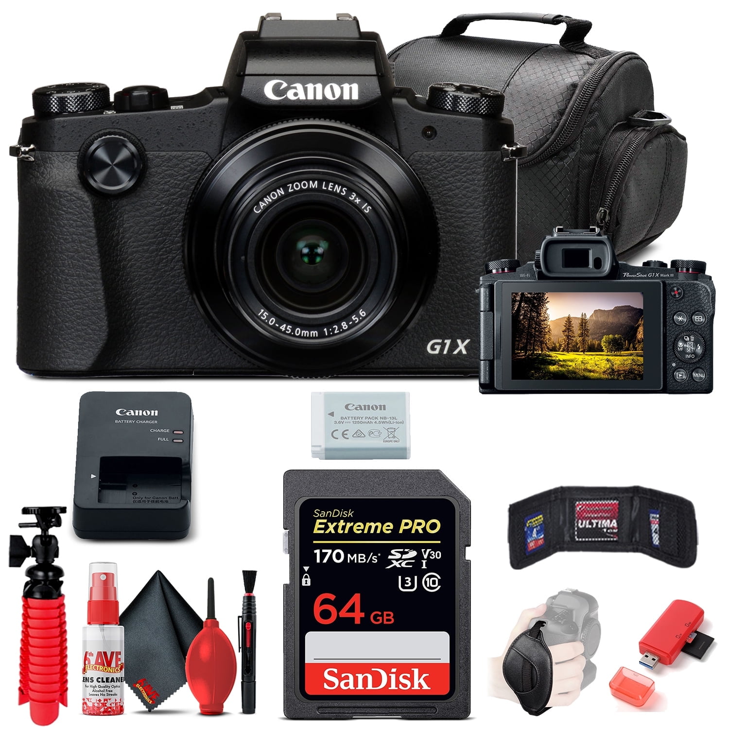 Canon PowerShot G1 X Mark III Digital Camera 24.2 MP 3x Zoom Lens 64GB SD Card Kit (International Version)
