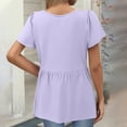 thumbnail image 2 of TQWQT Women Summer Tops Short Sleeve Peplum V Neck Tunic Top Casual Babydoll Tshirts Solid Color Tees Blouses Plus Size Maternity Clothes Light Purple L, 2 of 5