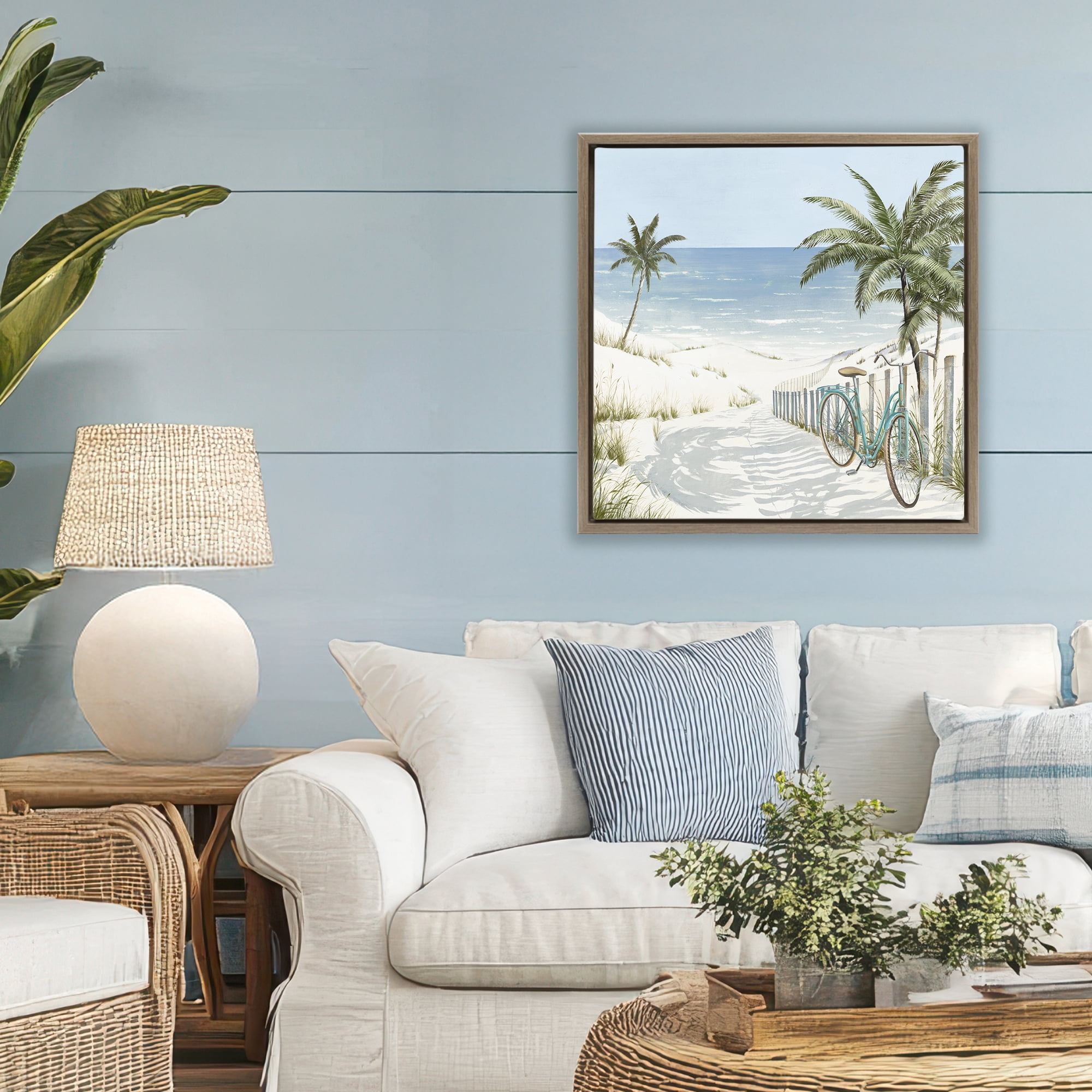Stupell Industries Beach Bike Coastal Scene Brown Framed Floater Canvas Wall Art, design by Lorenzo Collective