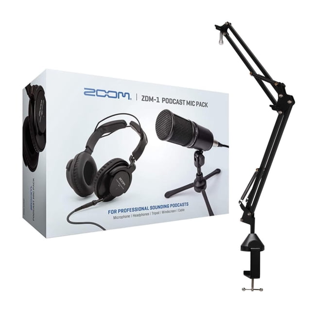 Paquete de Micrófono para Podcast Zoom ZDM-1 con Audífonos y Cables de Micrófono, Incluye Soporte de Brazo de Micrófono de Escritorio (2 Artículos)