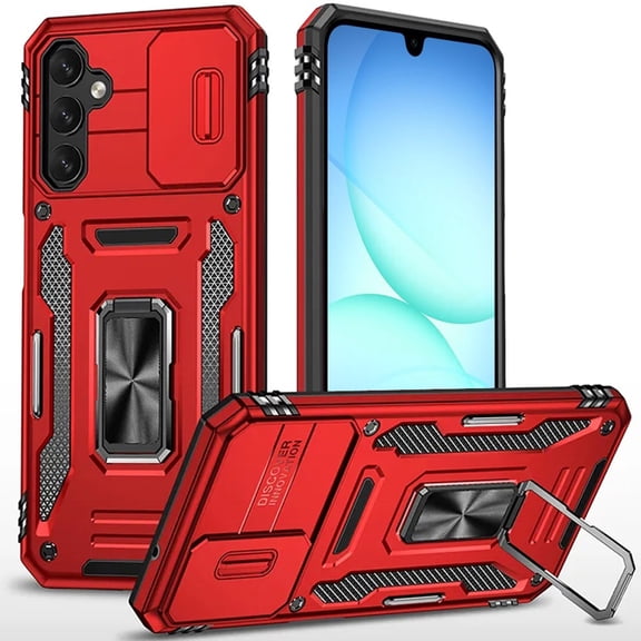 XPM for Samsung Galaxy S25 Fan Edition /Galaxy S25 FE Tough Hybrid Case with Movable Camera Window & Metal Ring Stand Shockproof Phone Case Cover (Red)