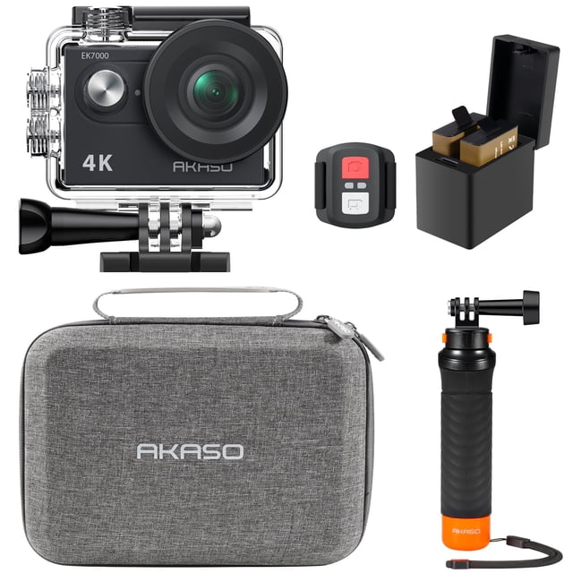 Akaso Ek7000 4K30Fps 20Mp Cámara De Acción Eis Ultra Hd 131Ft Cámara Subacuática Impermeable Con Agarre Flotante Impermeable Y Estuche De Transporte Kit De Accesorios Para Casco