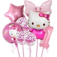 thumbnail image 2 of Juego de 9 globos de Hello Kitty de Sanrio con dibujos de gatos, globos de aluminio con números de 32 pulgadas para decoración de fiestas de cumpleaños de niñas, suministros para baby shower, 2 of 5