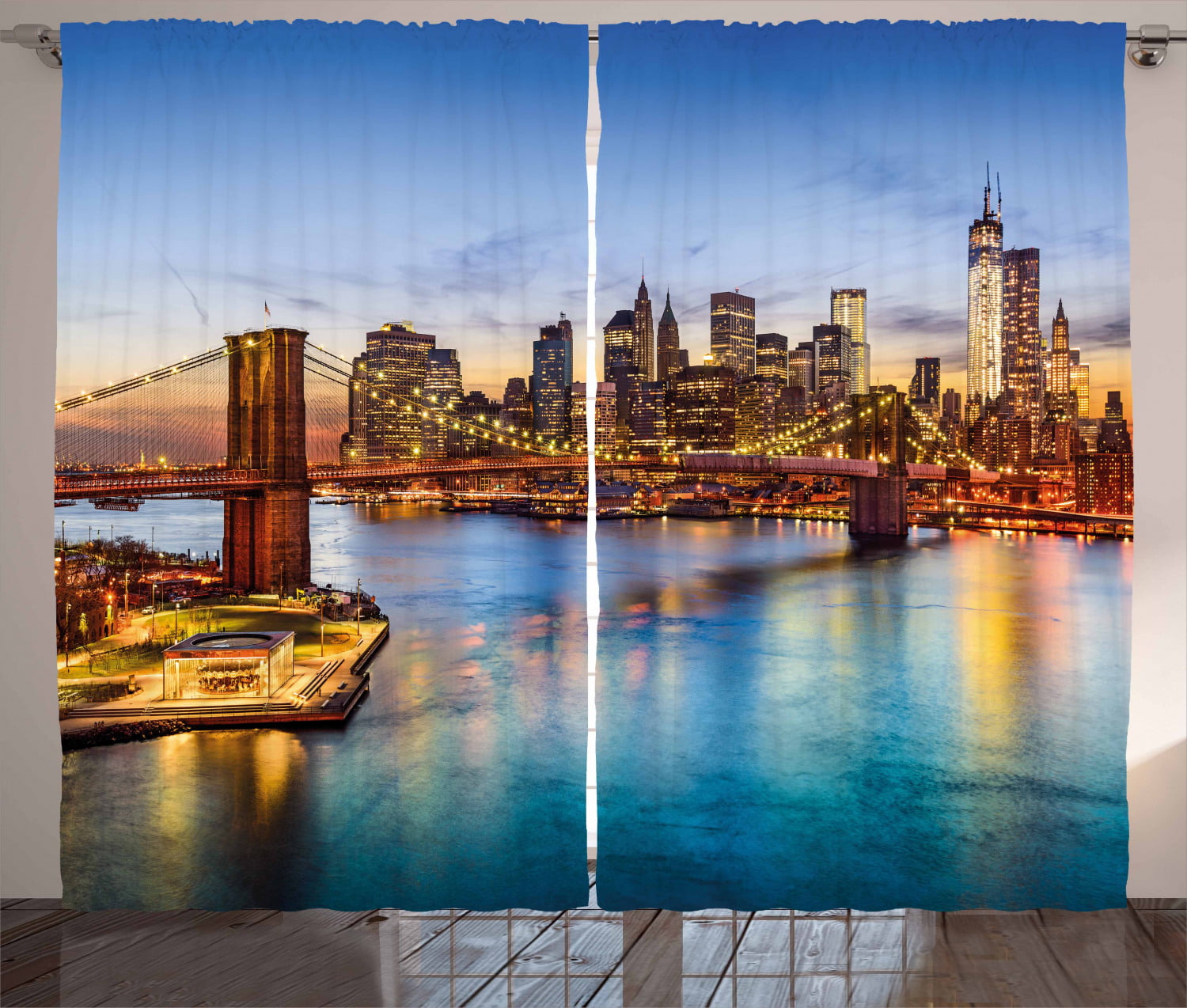 City Curtains Sunrise in Brooklyn Bridge Window Drapes 2 Panel Set 108x84 Inches 