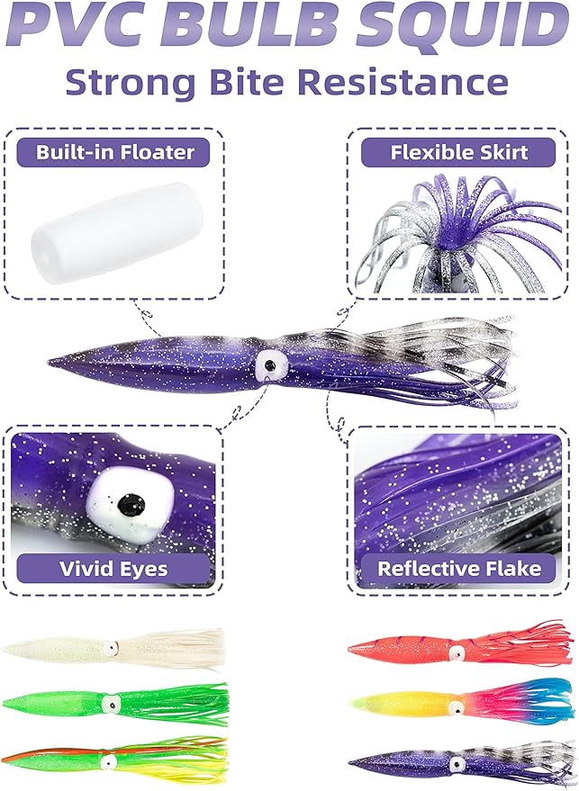 BLUEWING Daisy Chain Big Game Daisy Bird Bulb Squid Trolling Bird Tuna Lures Fishing Teasers for Marlin Sailfish Fishing Black/Purple