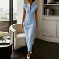 thumbnail image 6 of TEAJOPSUU Women's Dresses Slim Fitted V Neck Cap Sleeve Dresses Formal Business Wedding Guest Party Maxi Dress Blue, 6 of 8
