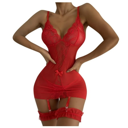 

YDKZYMD Women s Teddy Lingerie Bodysuit Set Sexy Babydoll Chemise With Sheer Underwear Sets
