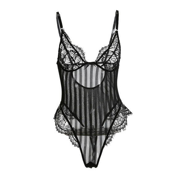 encaje Floral Elástico de Manga Larga Leotardo Jumpsuit Bodysuit Lencería de Noche para Mujer L Salvador Lace Babydoll Lingeries