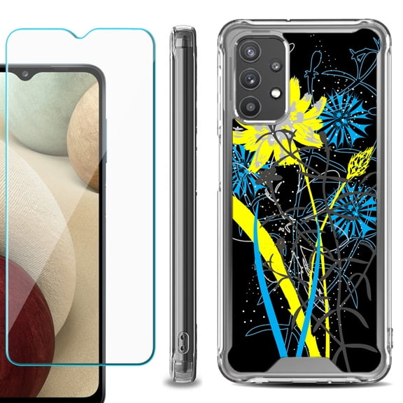 Shockproof Bumper Phone Case for Samsung Galaxy A32 5G, with Tempered Glass Screen Protector, by OneToughShield ® - Wild Flowers