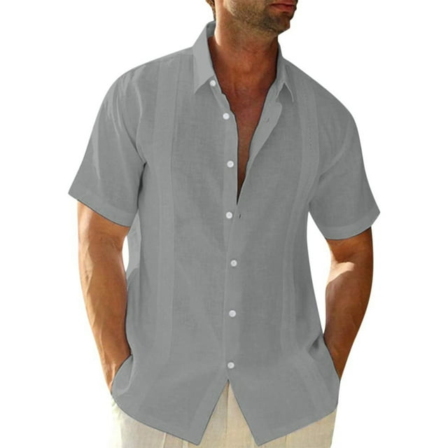 fastboy Traveling Casual Style Men's Button Down Shirt Summer Pool Party Solid Color Simple Design Slim Fit Tops Daily Clothes Grey XXXL