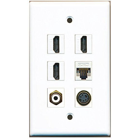 RiteAV - 3 HDMI 1 Port RCA White 1 Port S-Video 1 Port Cat5e Ethernet White Wall Plate