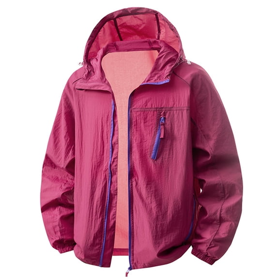 UPF 50 Sun Protection Jacket for Men Hooded Long Sleeve Zipper Lightweight Quick Dry Windbreaker Fashion Athletic Tops with Pockets Pink M