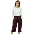 thumbnail image 1 of Bimba Women's Rayon Capri Culottes with Back Elastic Casual Summer Pants With Pockets Wine - Medium, 1 of 9