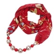 thumbnail image 2 of Anvazise Beads Pendant Floral Print Necklace Scarf Simple Ethnic Style Vintage Chiffon Scarf for Home Red, 2 of 13