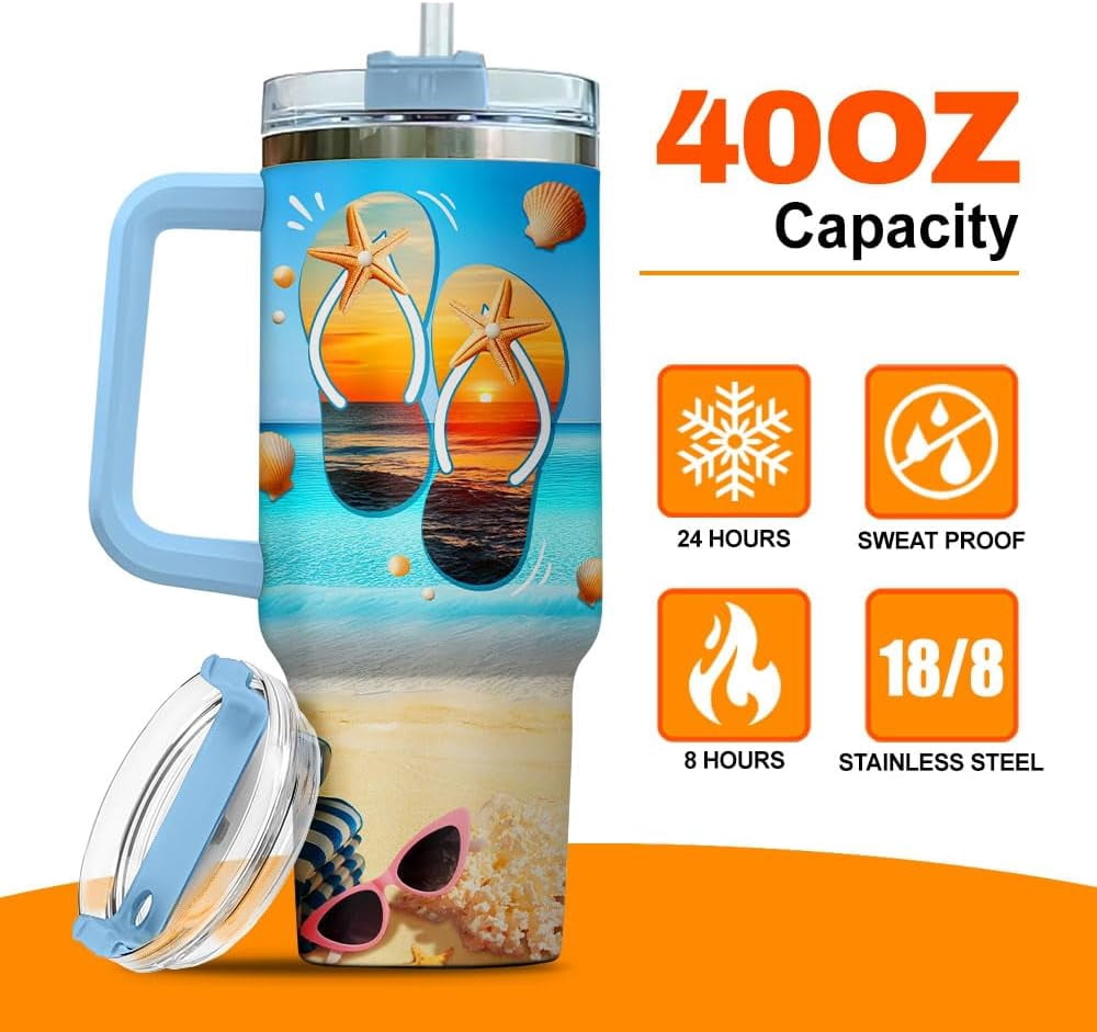 Coffee Yellow Blue Women Tumblers Quartz Light Simple Steel Hot Navy Myrtle Royal, Beach Gifts, Tumbler 40 Oz With Handle Lid And Straw, Kinda Girl Beach Sunshine