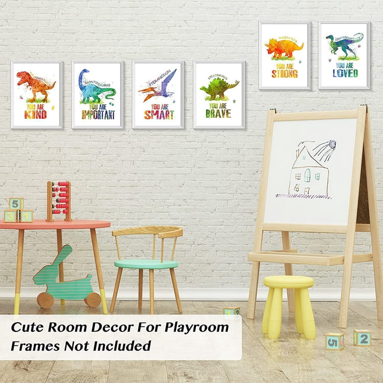 Dinosaur Truck Canvas Wall Art Set Of 6 - 8x10 Inch Unframed Posters For Boy's Room, Nursery, Playroom, Classroom Decor