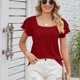 thumbnail image 2 of Camiseta informal de Color puro de verano con mangas cortas y capas dobles holgadas para mujer, 2 of 8