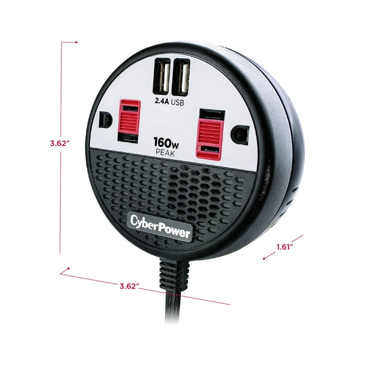 CyberPower CPS160PPB2U - 160W Black/Red Power Inverter with CyberPower CPS160PPB2U - 160W Black/Red Power Inverter with