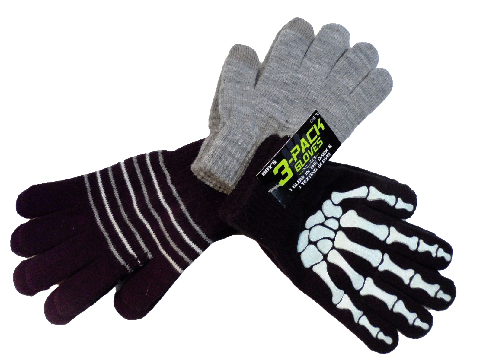 Kohl's Boy 3 Pair of Gloves Set Size 47 1 Glow In The Dark 1 Texting
