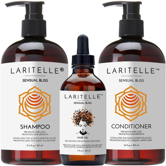 Laritelle Organic Hair Growth Set | Shampoo 16 oz + Conditioner 16 oz + Hair Loss Treatment 4 oz | Argan Oil, Rosemary, Palmarosa & Orange | NO GMO, Sulfates, Gluten, Alcohol, Parabens, Phthalates