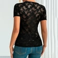 thumbnail image 7 of Miluxas Lace Tops for Women Short Sleeve Stretchy Floral V Neck Blouse Shirts Slim Fitted Going Out Crop Top Black M(M), 7 of 7