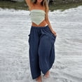 thumbnail image 4 of Casual Pants for Women Elastic Waisted Pleated High Waisted Loose Casual Cropped Cotton And Linen Beach Pants, 4 of 4