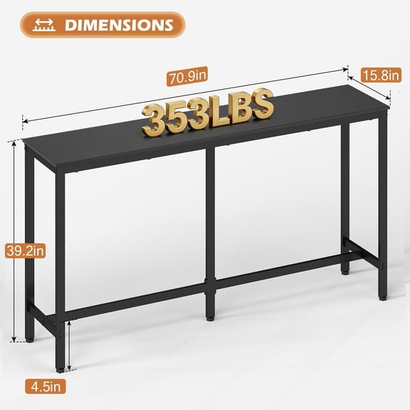 71 Inch Bar Table with Sturdy Metal Frame and Adjustable Foot Pads for Pub Kitchen Dining Room Black