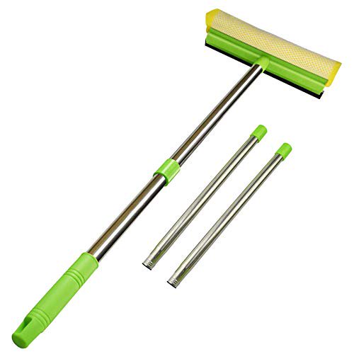 ITTAHO Multi-Use Window Squeegee, 2 in 1 Squeegee Window Cleaner with Long Extension Pole, Sponge Car Window Squeegee with 58"Long Handle for Gas Station, Glass,Shower,Outdoor High Window Cleaning