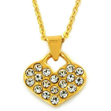 West Coast Jewelry Stainless Steel Heart Cubic Zirconia Pendant Necklace