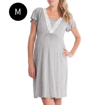 

SIEYIO Soft Maternity Nursing Dress Mother Multifunctional Lace Trim Casual Short Sleev
