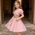 thumbnail image 6 of Girls' Renaissance Two Piece Dress Floral Cinch Belt Off Shoulder Puff Sleeve Flared A Line Skirt Vintage Cosplay for Girls 3-12Y, Halloween Costumes for Girls Pink 8 Years, 6 of 8