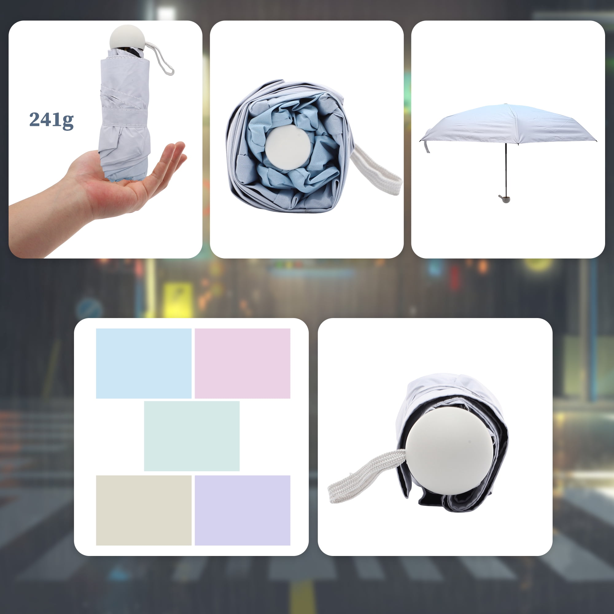 Unique Bargains Lightweight Mini Compact Windproof Folding Umbrella Sky Blue [Circular Handle]