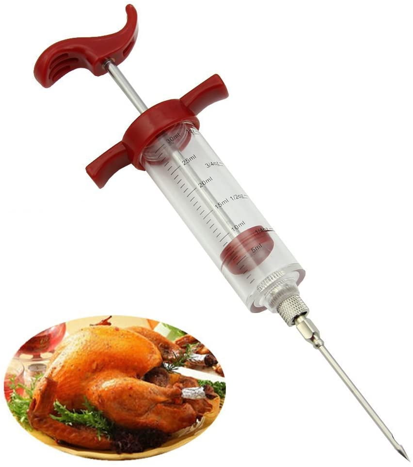 1pcs Marinade Injector Flavor Syringe Cooking Meat Poultry Turkey Chicken BBQ Tool and Flavor of Beef and Turkey Red 