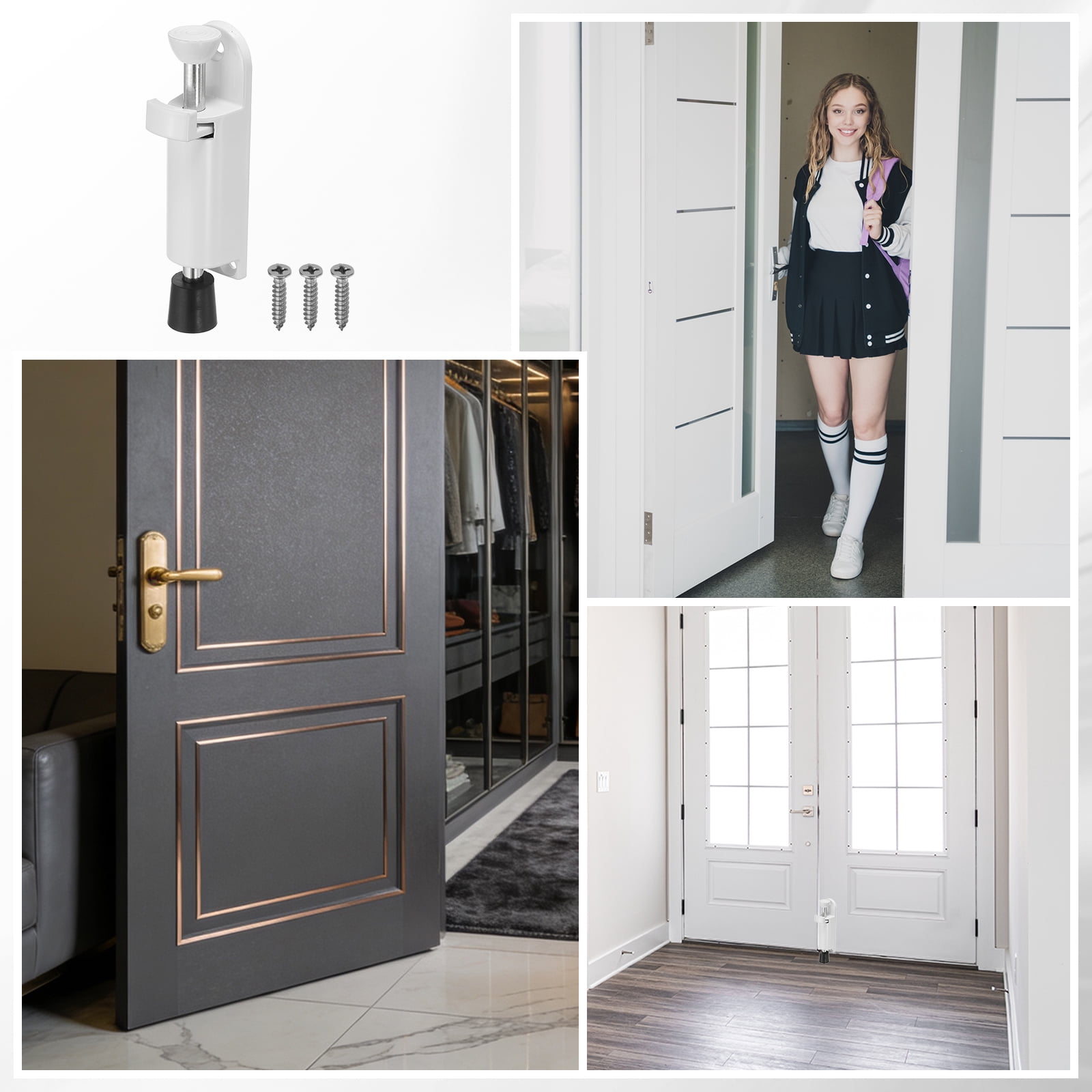 Uxcell Kickdown Door Stop, Zinc Alloy Spring Loaded Telescopic Step On/Off Adjustable Heavy Duty Foot-Operated Door Stop Holder for Ground Gap 0-100mm, Silver