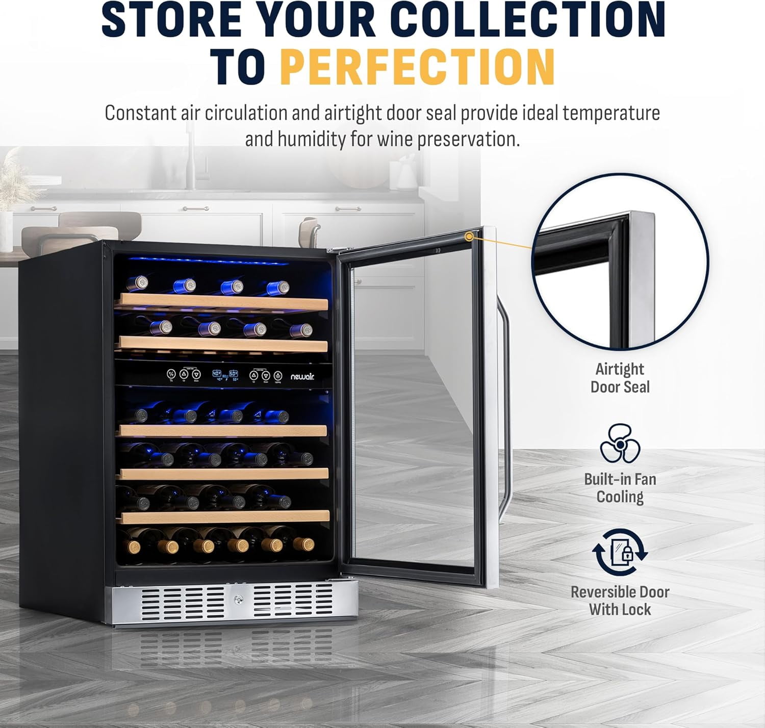 Restored Newair 24 inch 46 Bottle Wine Cooler Refrigerator, Built-in Dual Zone Wine Fridge in Stainless Steel (Refurbished)