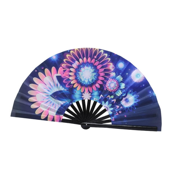 Abanico de mano plegable grande y novedoso de Kung Fu para fiestas de cumpleaños y festivales. Flor grande