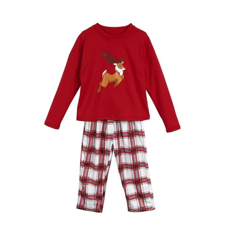 

Pudcoco Christmas Family Matching Cute Pajamas Father And Mother Xmas Nightwear Adult Kids Deer Printed Long Sleeve Plaid Sleepwear Set