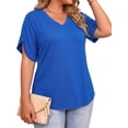 thumbnail image 2 of WellSize Plus Size Blouses for Women V Neck Short Petal Sleeve Tunic Tops Casual Summer Floral Shirts, 2 of 8