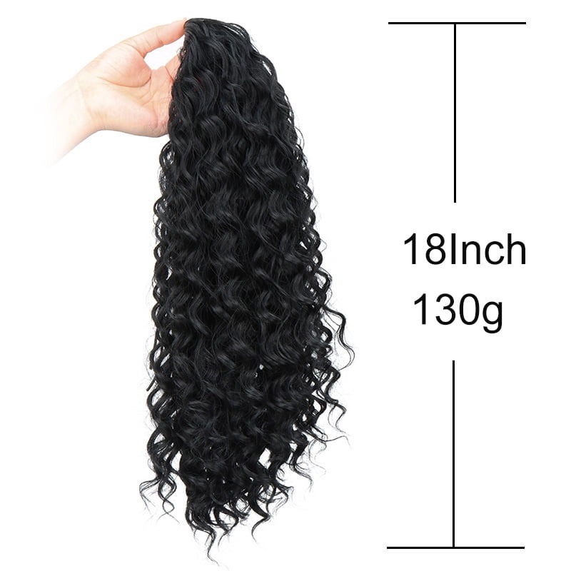 18Inch Long Water Wave Ponytail Extension Curly Drawstring Pony Tail Clip in Synthetic Hair Piece for Women