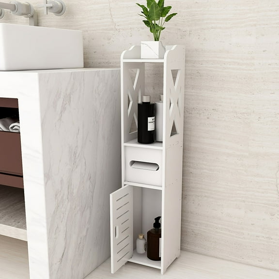 Bathroom Storage Cabinet with Doors&Shelves -31.5" Multifunctional Toilet Paper Holder Floor Cabinet with Tissue Storage, White Wood Cupboard Shelf for Bathroom Organization-Perfect Housewarming Gift