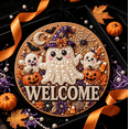thumbnail image 4 of Premium 3D Pearl Halloween Welcome Sign Kit, Witch Hat Ghost Themed Circular Door Wreath Alternative for Home Entryway, 4 of 5