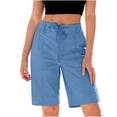 thumbnail image 4 of High Waisted Jean Shorts Women Women Drawstring Bermuda Shorts Dressy Casual High Waist Pleated Loose Comfortable Summer Daily Work Short Pants Blue M, 4 of 7