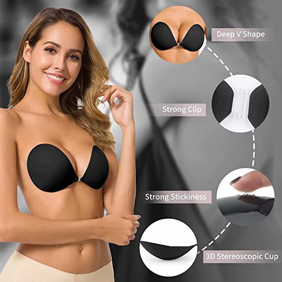 Dicasser 2 Pairs Adhesive Bra Invisible Sticky Strapless Push up Backless  Reusable Silicone Covering Nipple Bras 