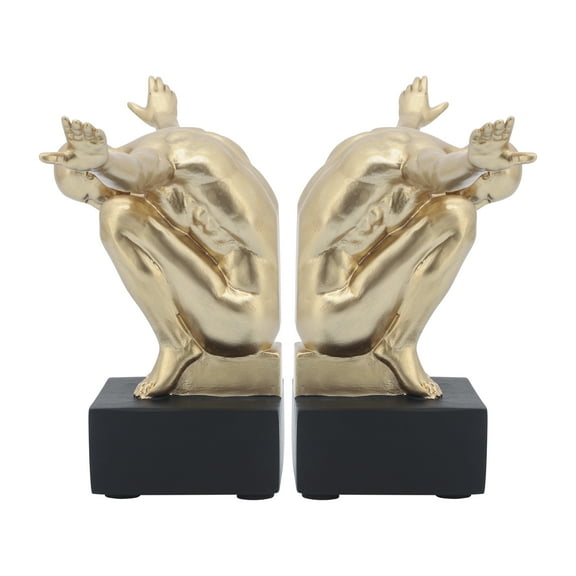 Sagebrook Home Resin, Set of 2, 6''h,  Man Sculpture Bookend, Gold