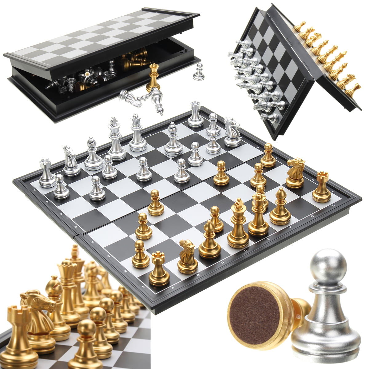 Size : 36cm MJSM Chess Set Gold and Silver Magnetic Chess Magnetic Foldable Chess Board Set Travel Games Chess Set for Kids and Adults Backgammon and Chess Set
